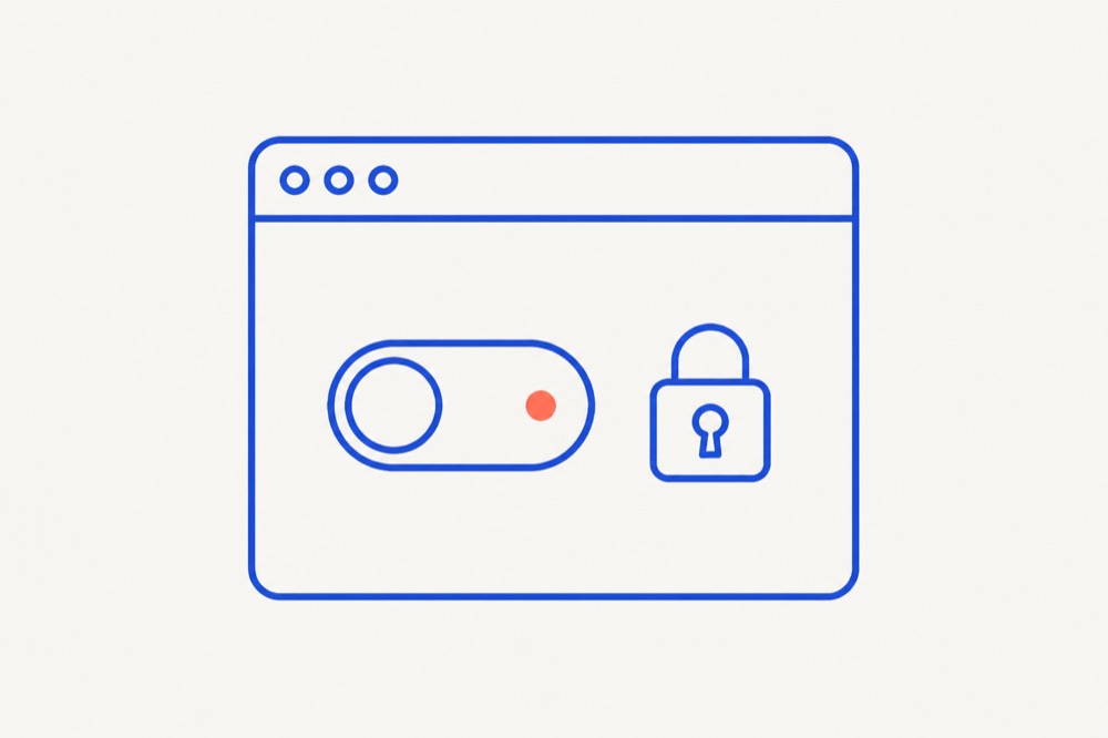 A browser window containing a toggle switch in the off position and a padlock